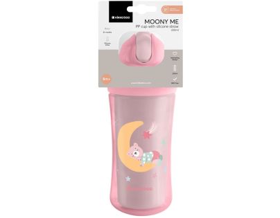 KikkaBoo Hrnek se silikonovým brčkem 220ml 8m+ Moony me Pink