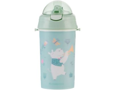 KikkaBoo Hrnek se silikonovým brčkem a popruhem 450ml Music Fest Mint