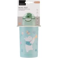 KikkaBoo Hrnek se silikonovým brčkem a popruhem 450ml Music Fest Mint 4