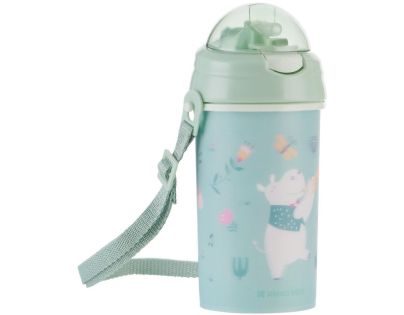 KikkaBoo Hrnek se silikonovým brčkem a popruhem 450ml Music Fest Mint