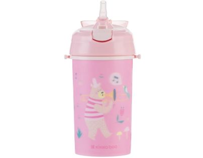 KikkaBoo Hrnek se silikonovým brčkem a popruhem 450ml Music Fest Pink