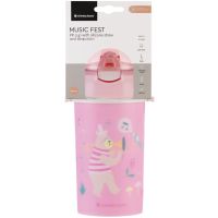KikkaBoo Hrnek se silikonovým brčkem a popruhem 450ml Music Fest Pink 4