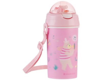 KikkaBoo Hrnek se silikonovým brčkem a popruhem 450ml Music Fest Pink