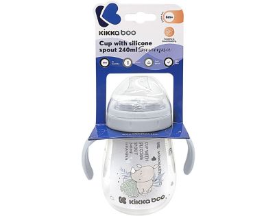 KikkaBoo Hrnek se silikonovým pítkem 240ml 6m+ Savanna Blue
