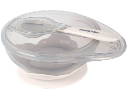 KikkaBoo Miska s přísavkou, víčkem a lžičkou Beige