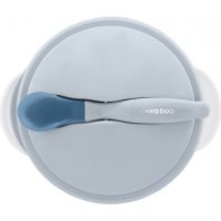 KikkaBoo Miska s přísavkou, víčkem a lžičkou s tepelným senzorem Blue 3
