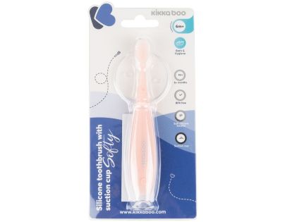 KikkaBoo Silikonový kartáček s přísavkou Softy Pink