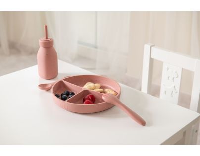 KikkaBoo Talíř dělený s přísavkou Platinum Silicone Blush