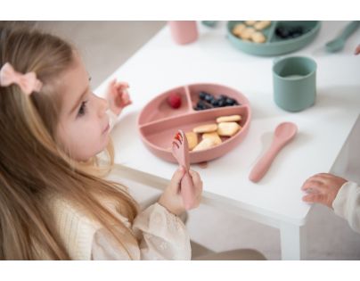 KikkaBoo Talíř dělený s přísavkou Platinum Silicone Blush