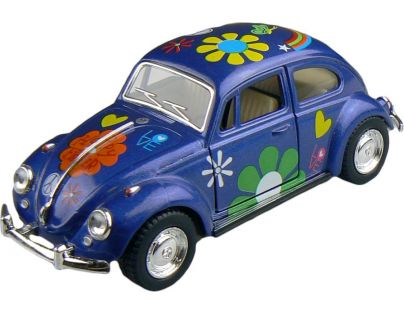 Kinsmart Auto Volkswagen Beetle hippies na zpětné natažení 13cm - Modrá
