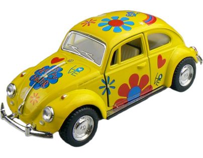Kinsmart Auto Volkswagen Beetle hippies na zpětné natažení 13cm - Žlutá