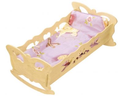 Kolébka pro panenky dřevěná extra velká 47 cm panenky s peřinkou medvídek