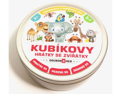 Teddies Kubíkovy hrátky se zvířátky 3 v 1 v plechové krabičce