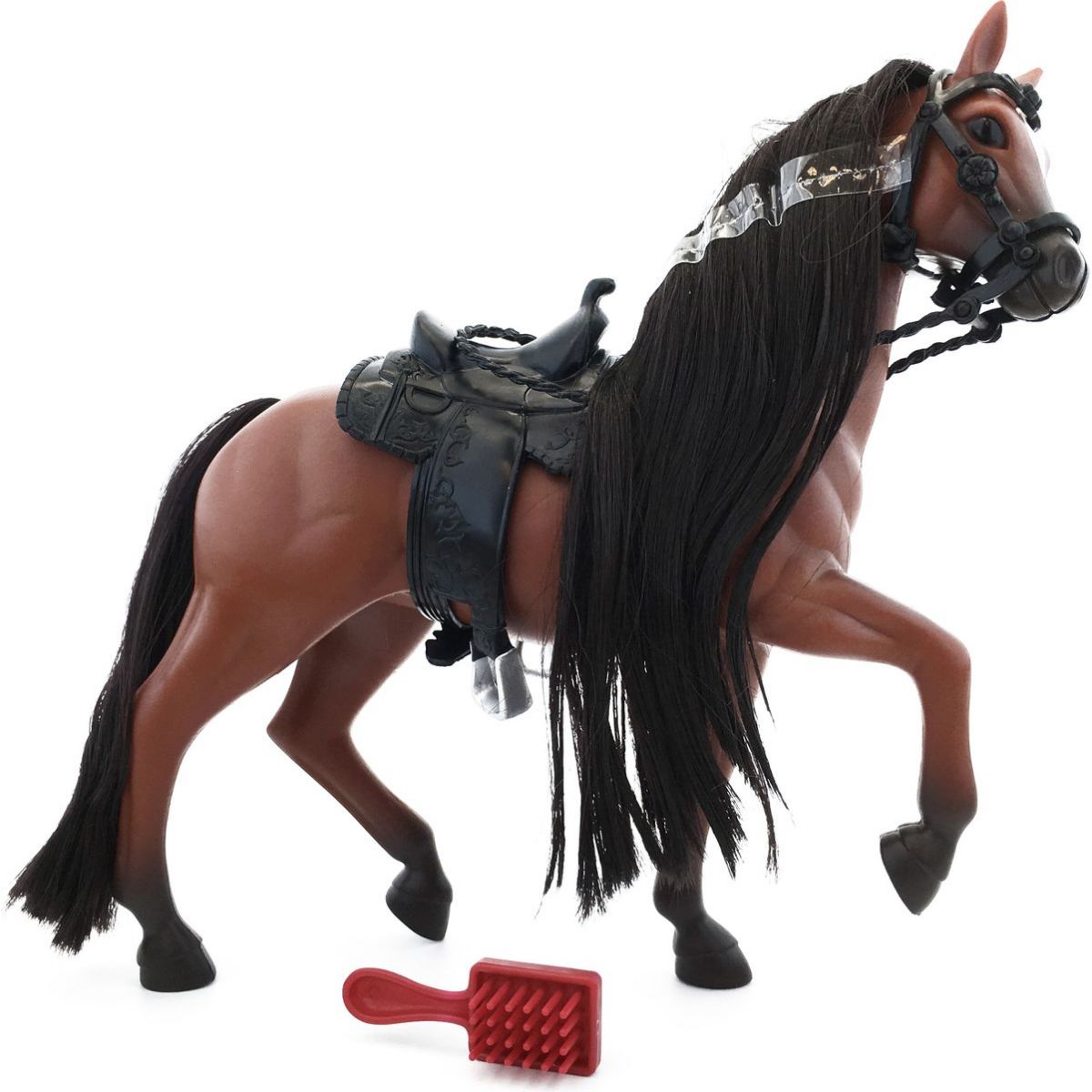 Kůň s hřebenem 18 cm - Hnědý s černou hřívou