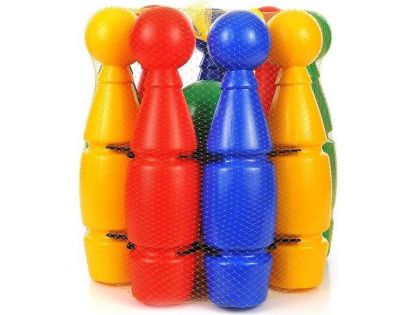MikiFun Kuželky dětské velké 27 cm plastové v košíku dvě koule