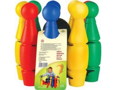 MikiFun Kuželky dětské velké 27 cm plastové v košíku dvě koule