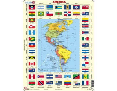 Larsen Výukové puzzle Mapa Ameriky a vlajky