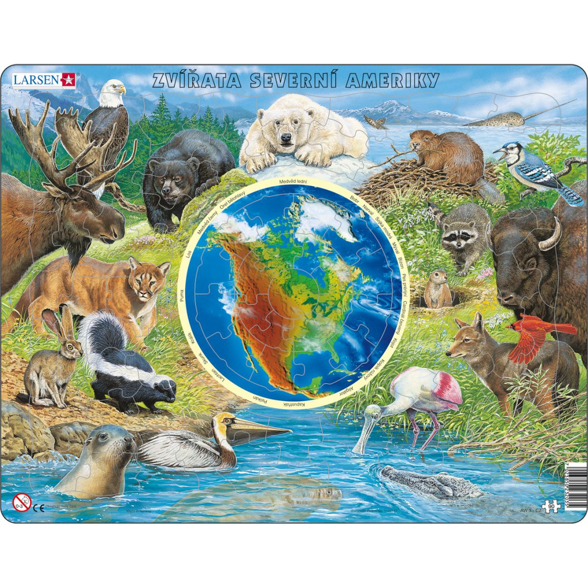 Larsen puzzle Zvířata Severní Ameriky 90 dílků