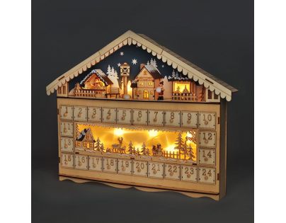 Solight Adventní kalendář Horská chata 10 LED 50 x 40 cm