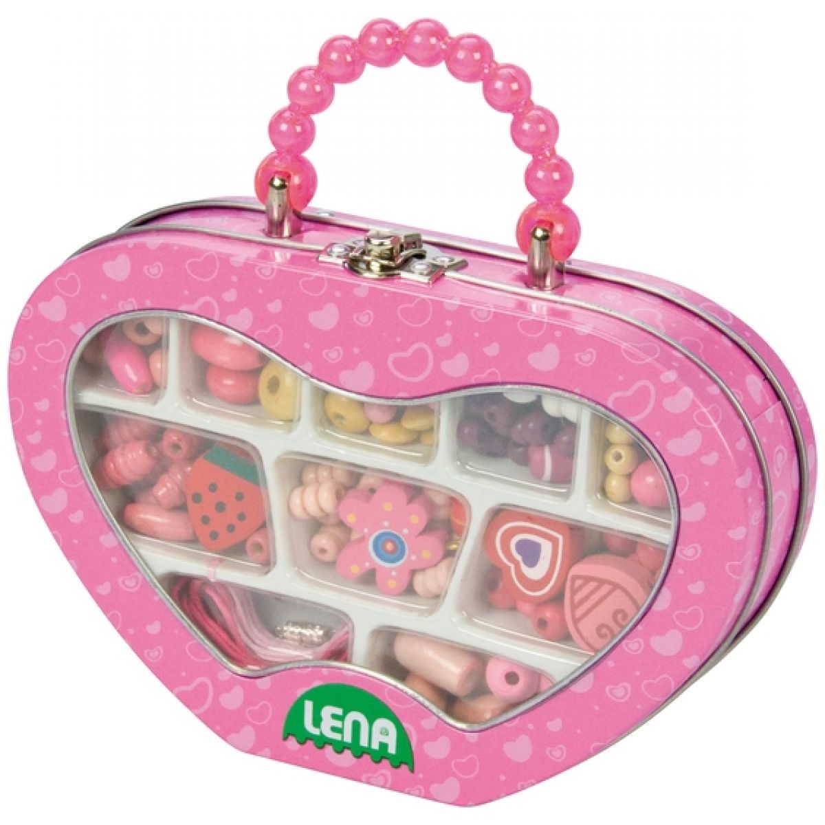 LENA 32115 - Dřevěné perly v kovovém obalu, růžové