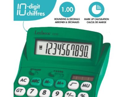 Lexibook 10místná kapesní kalkulačka s gumovým povrchem zelená