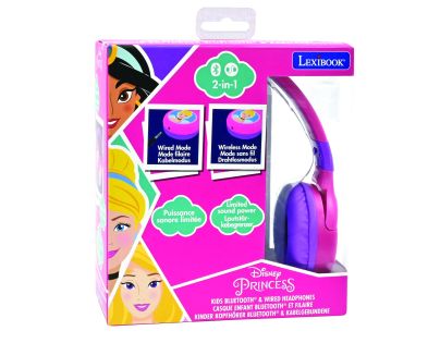Lexibook 2v1 bluetooth skládací sluchátka Disney princezny s limitem hlasitosti