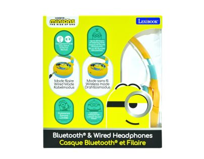 Lexibook 2v1 bluetooth skládací sluchátka Mimoni s limitem hlasitosti