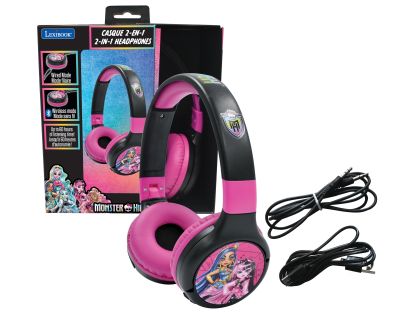 Lexibook 2v1 bluetooth skládací sluchátka Monster High s limitem hlasitosti