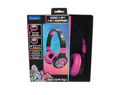 Lexibook 2v1 bluetooth skládací sluchátka Monster High s limitem hlasitosti