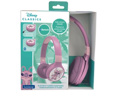 Lexibook 2v1 bluetooth skládací sluchátka Stitch Angel s limitem hlasitosti