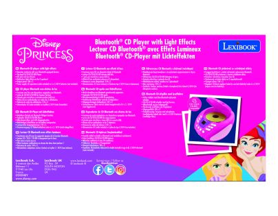 Lexibook CD přehrávač Disney princezny s bluetooth a světelnými efekty