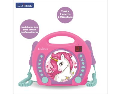 Lexibook CD přehrávač Jednorožec se 2 mikrofony