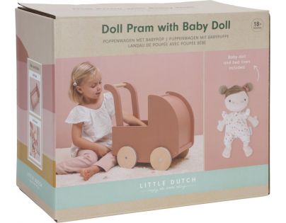 Little Dutch Kočárek pro panenky dřevěný s panenkou Květiny a motýli