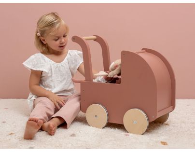 Little Dutch Kočárek pro panenky dřevěný s peřinkou Květiny a motýli