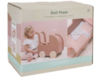 Little Dutch Kočárek pro panenky dřevěný s peřinkou Květiny a motýli
