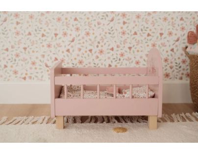 Little Dutch Postýlka pro panenky dřevěná s peřinkou Pink