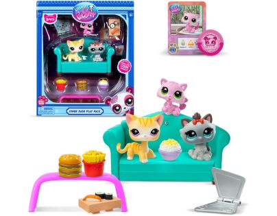 Littlest Pet Shop Bufet – sada 3 figurek (oranžová kočka, koťátko, šedá kočka)