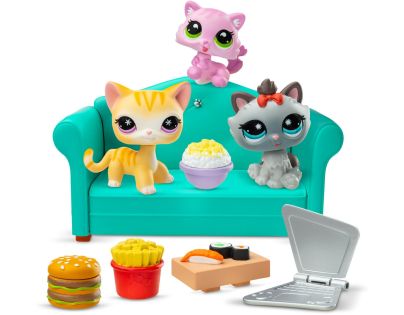 Littlest Pet Shop Bufet – sada 3 figurek (oranžová kočka, koťátko, šedá kočka)