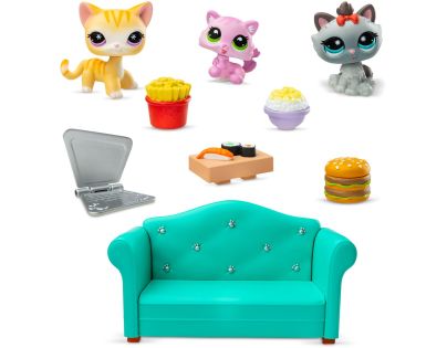Littlest Pet Shop Bufet – sada 3 figurek (oranžová kočka, koťátko, šedá kočka)