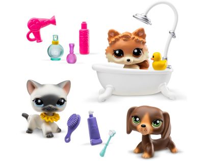 Littlest Pet Shop Salon krásy – sada 3 figurek (jezevčík, siamská kočka, pomeranian)
