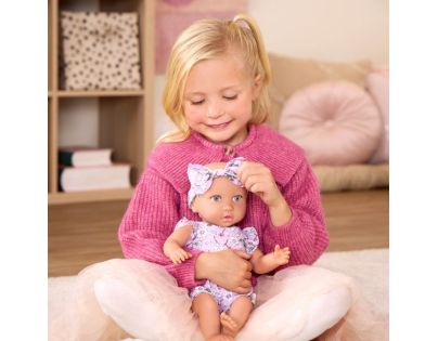 LullaBaby Panenka 35 cm v overalu s čelenkou Floral Lila