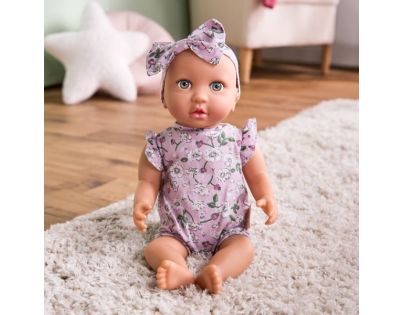 LullaBaby Panenka 35 cm v overalu s čelenkou Floral Lila