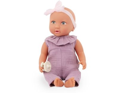 LullaBaby Panenka 35 cm v overalu s čelenkou Lila