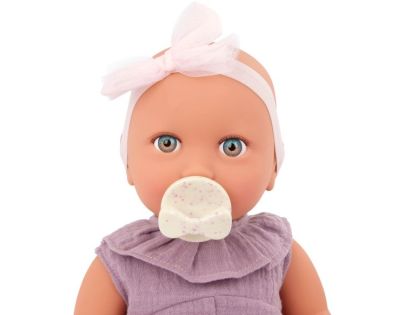 LullaBaby Panenka 35 cm v overalu s čelenkou Lila