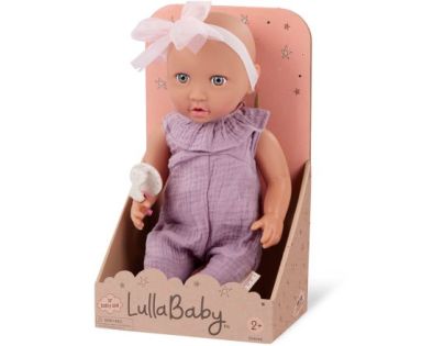 LullaBaby Panenka 35 cm v overalu s čelenkou Lila