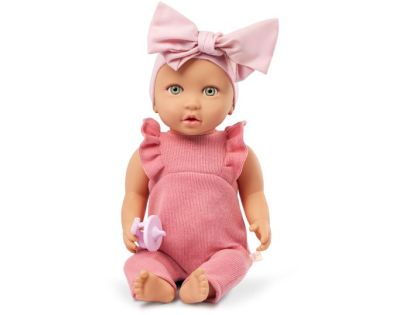 LullaBaby Panenka 35 cm v overalu s čelenkou Pink II