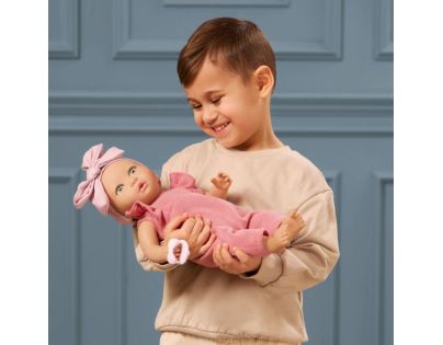 LullaBaby Panenka 35 cm v overalu s čelenkou Pink II