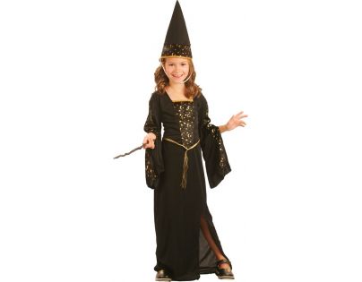 Made Dětský kostým Čarodějka černo-zlatá 110-120cm