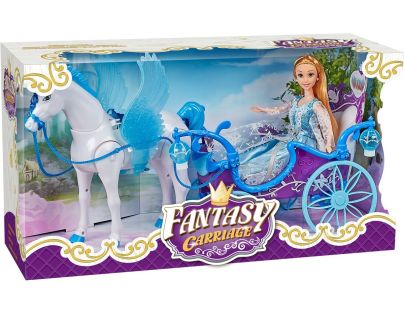 Magický kočár modrý s Pegasem a panenkou - světlo, zvuk