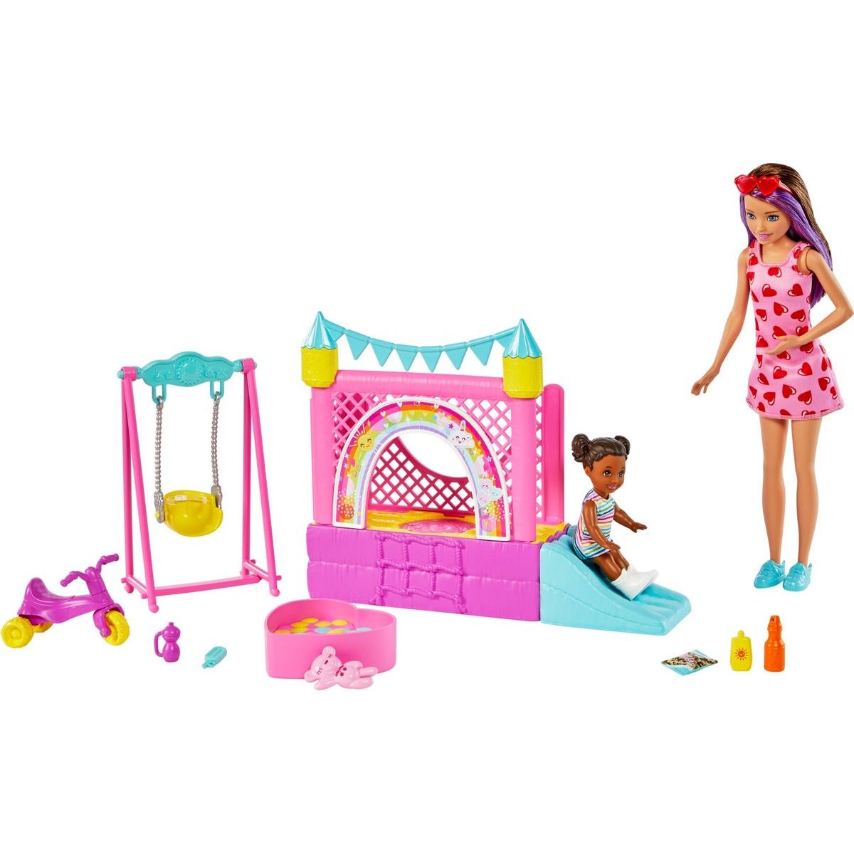 Mattel Barbie Chůva se skákacím hradem